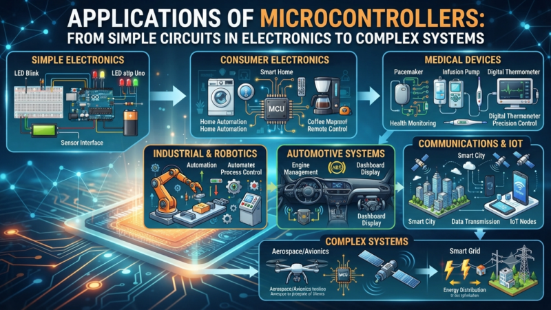 Applications of microcontrollers: From simple circuits in electronics to complex systems